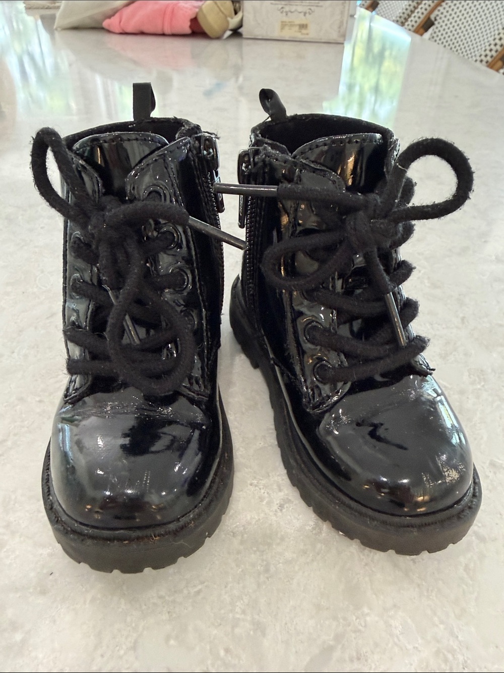 Old Navy Black Patent Lace-Up Kids Ankle Boots